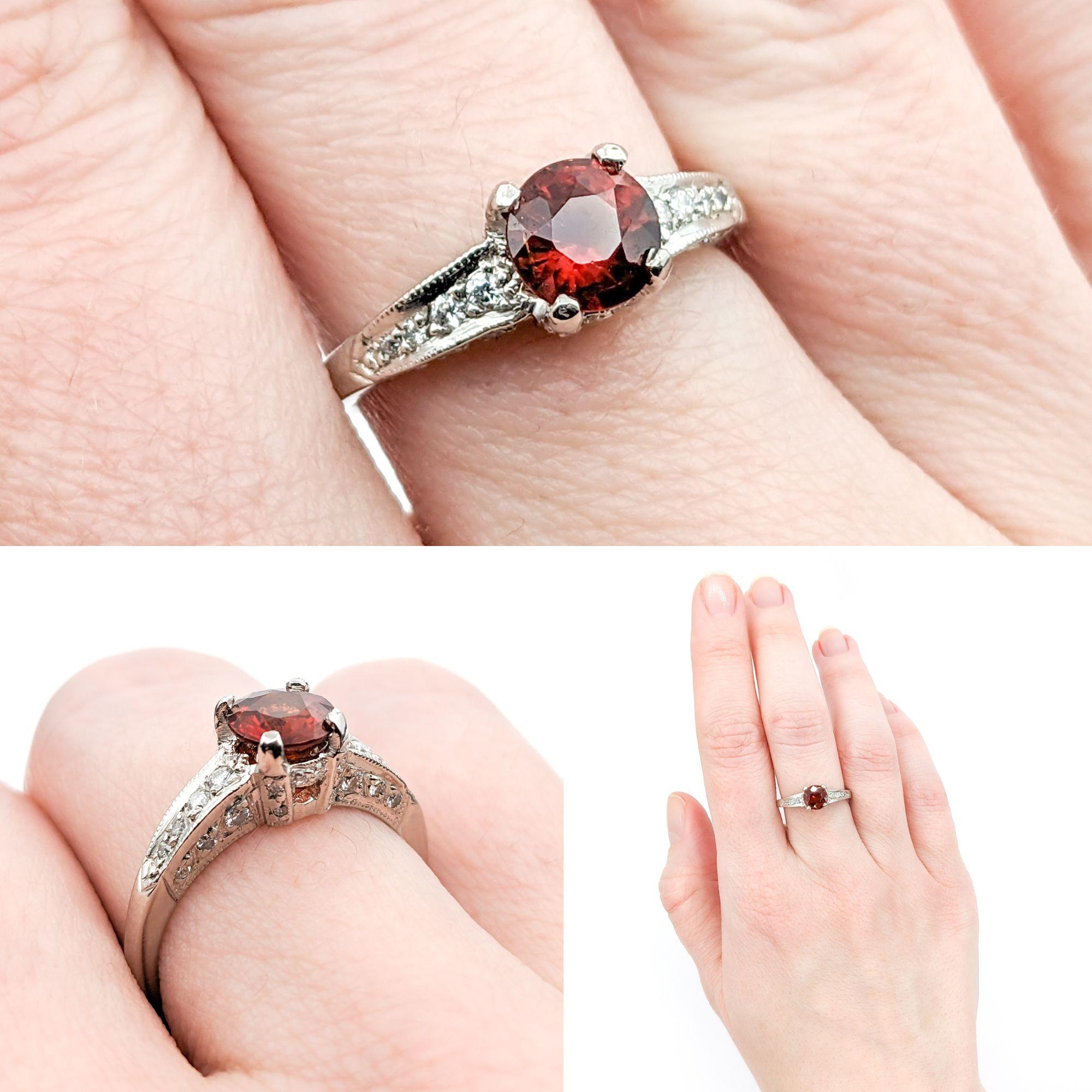 Round Cut Designer Tacori 1.16ct Garnet & Diamond Ring In Platinum For Sale