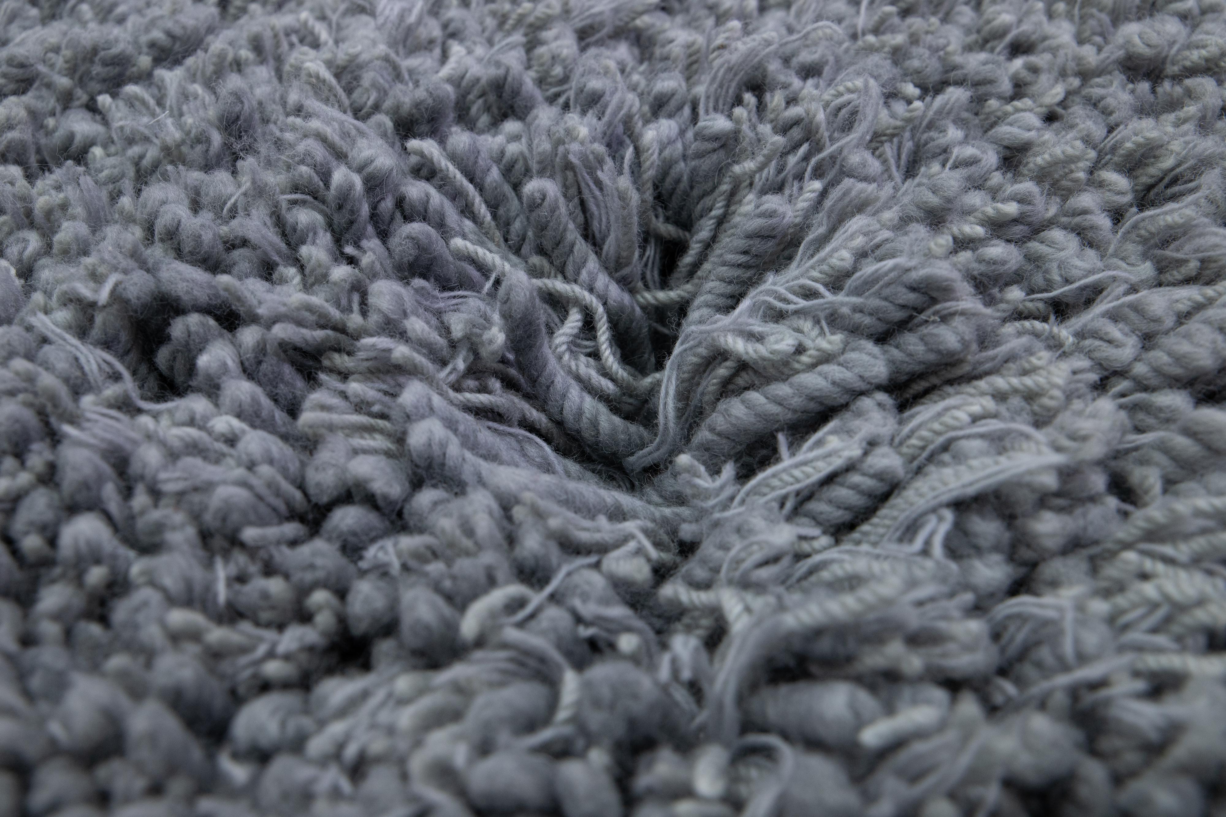 Designer Texture Modern Gray Wool Rug For Sale 2