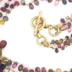 Designer Three Strand Multicolor Tourmaline 18K Gold Necklace