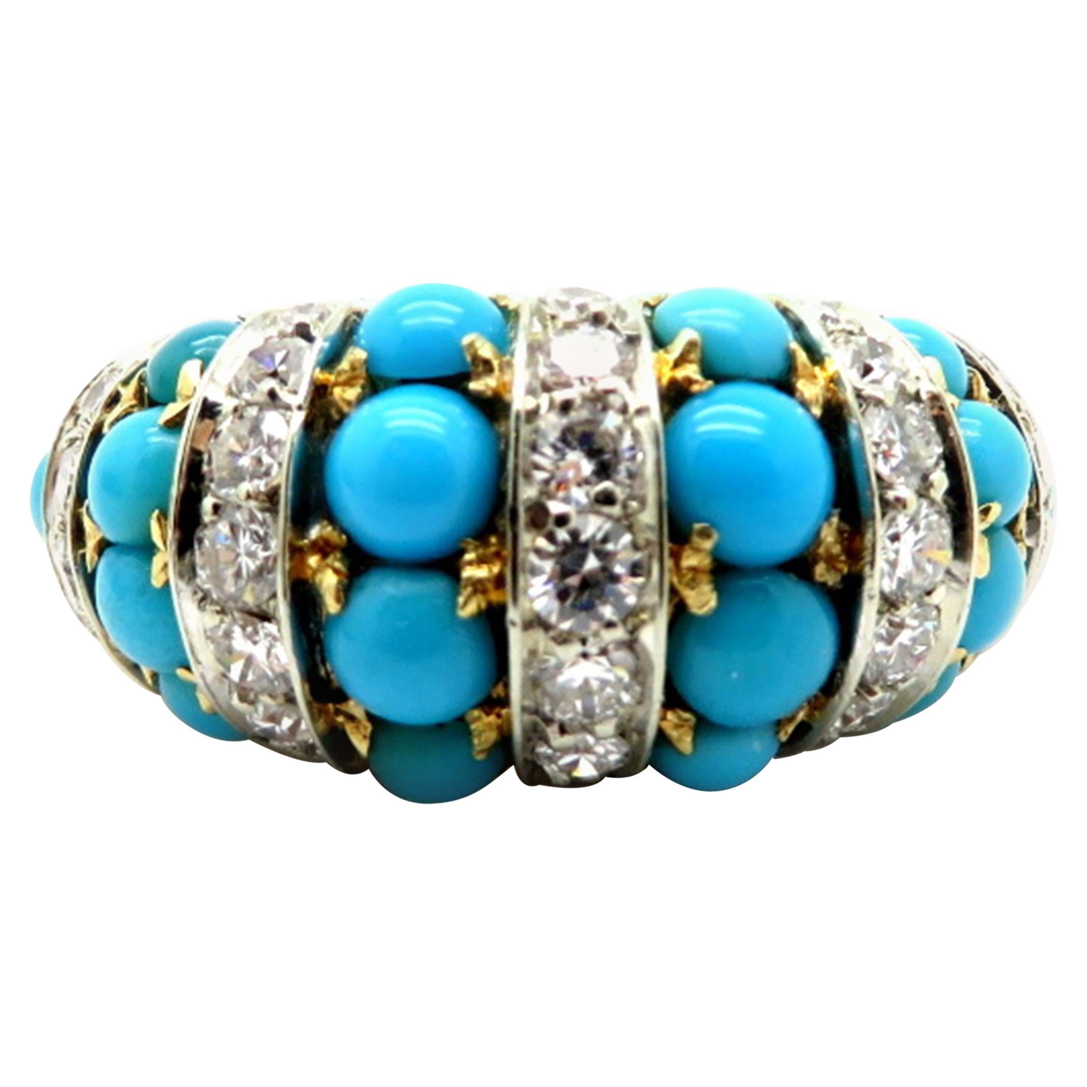 Designer Tiffany & Co. Persian Turquoise 18 Karat Yellow Gold Diamond Ring