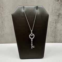 Designer Tiffany Diamond Heart Key Necklace 18kt White Gold 0.12ctw