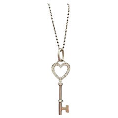 Designer Tiffany Diamond Heart Key Necklace 18kt White Gold 0.12ctw