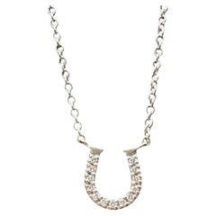 Designer Tiffany Diamond Mini Horseshoe Necklace 18kt White Gold 0.08ctw