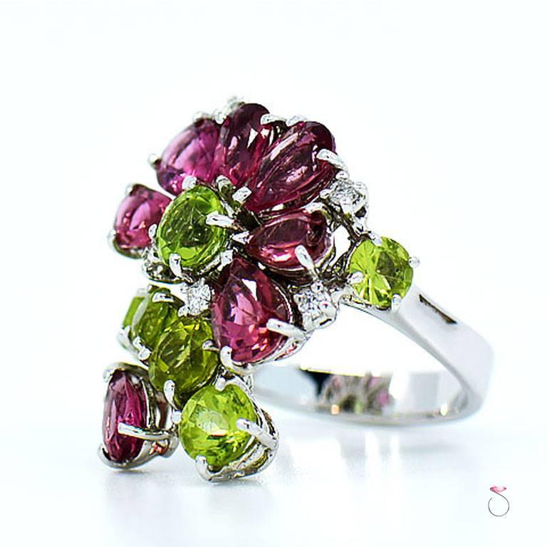 De las mujeres Anillo Floral de Turmalina, Peridoto y Diamantes de Diseño en venta