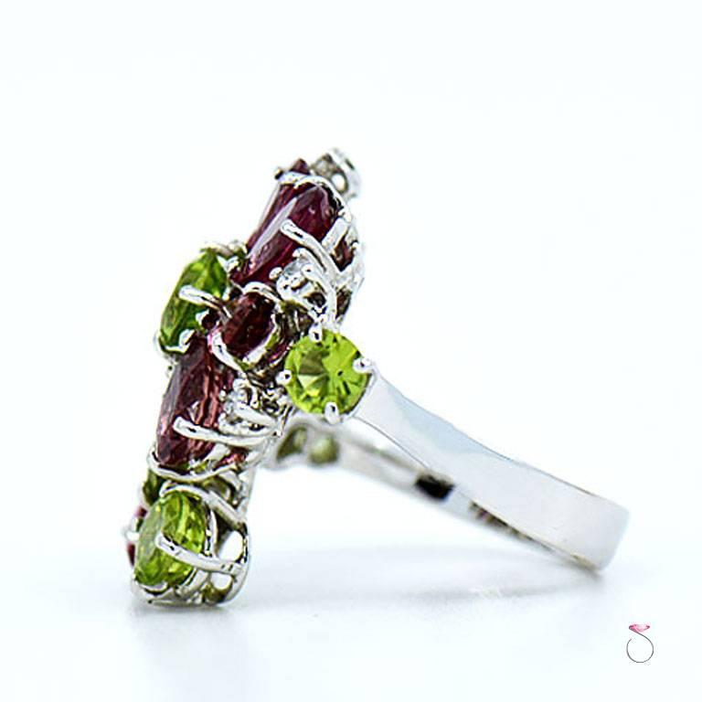 Women's Designer Tourmaline, Peridot and Diamond Floral Cluster Ring For Sale