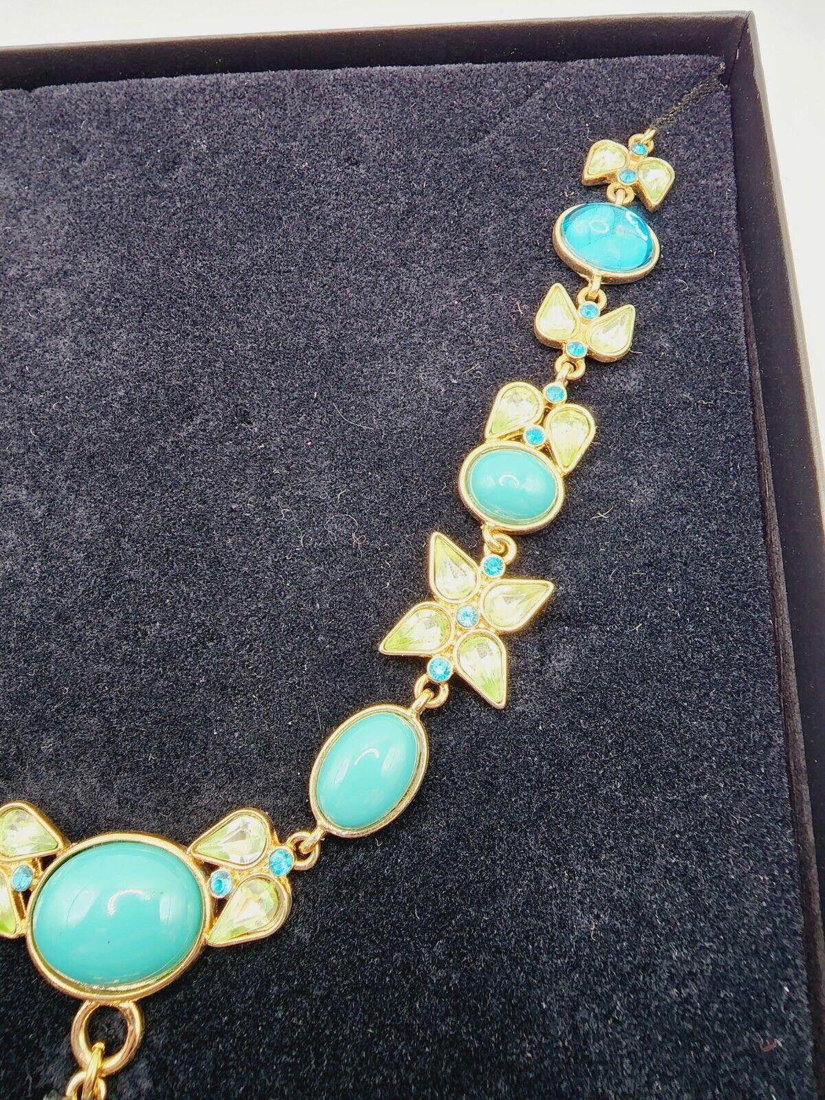Women's Designer Turquoise and Crystal Signed SCAASI Vintage Festoon Necklace For Sale