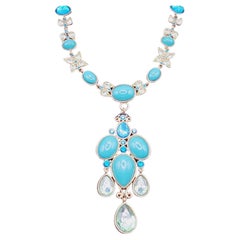 Designer Turquoise and Crystal Signed SCAASI Vintage Festoon Necklace