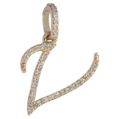 Designer V Initial Diamond Studded Charm Solid 14k Yellow Gold Jewelry Pendant