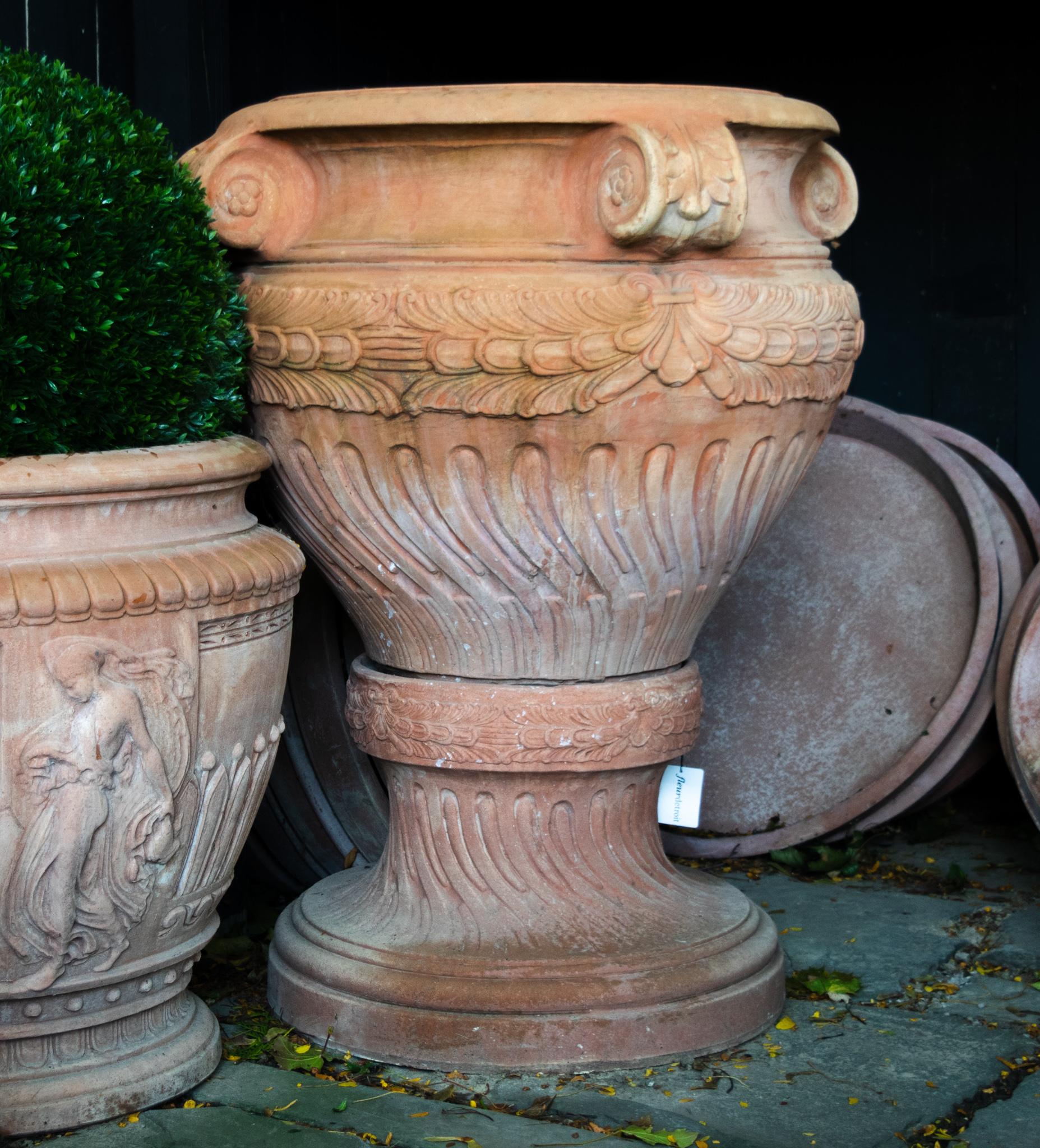 Contemporary Designer Vase with Pedestal Terracotta Impruneta