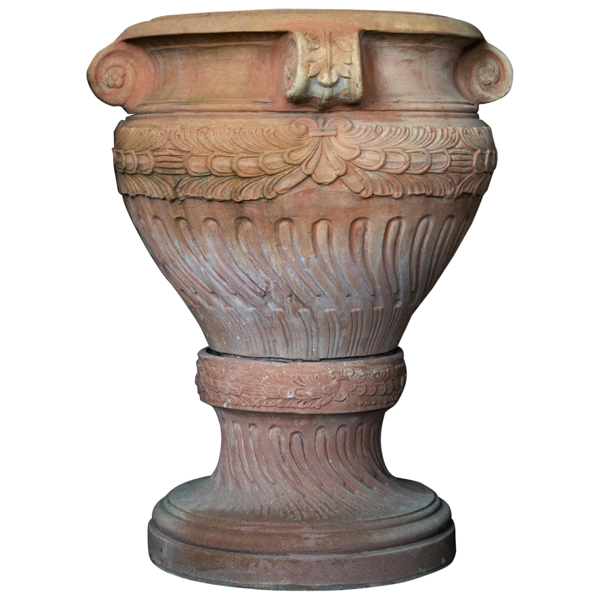 Designer Vase with Pedestal Terracotta Impruneta