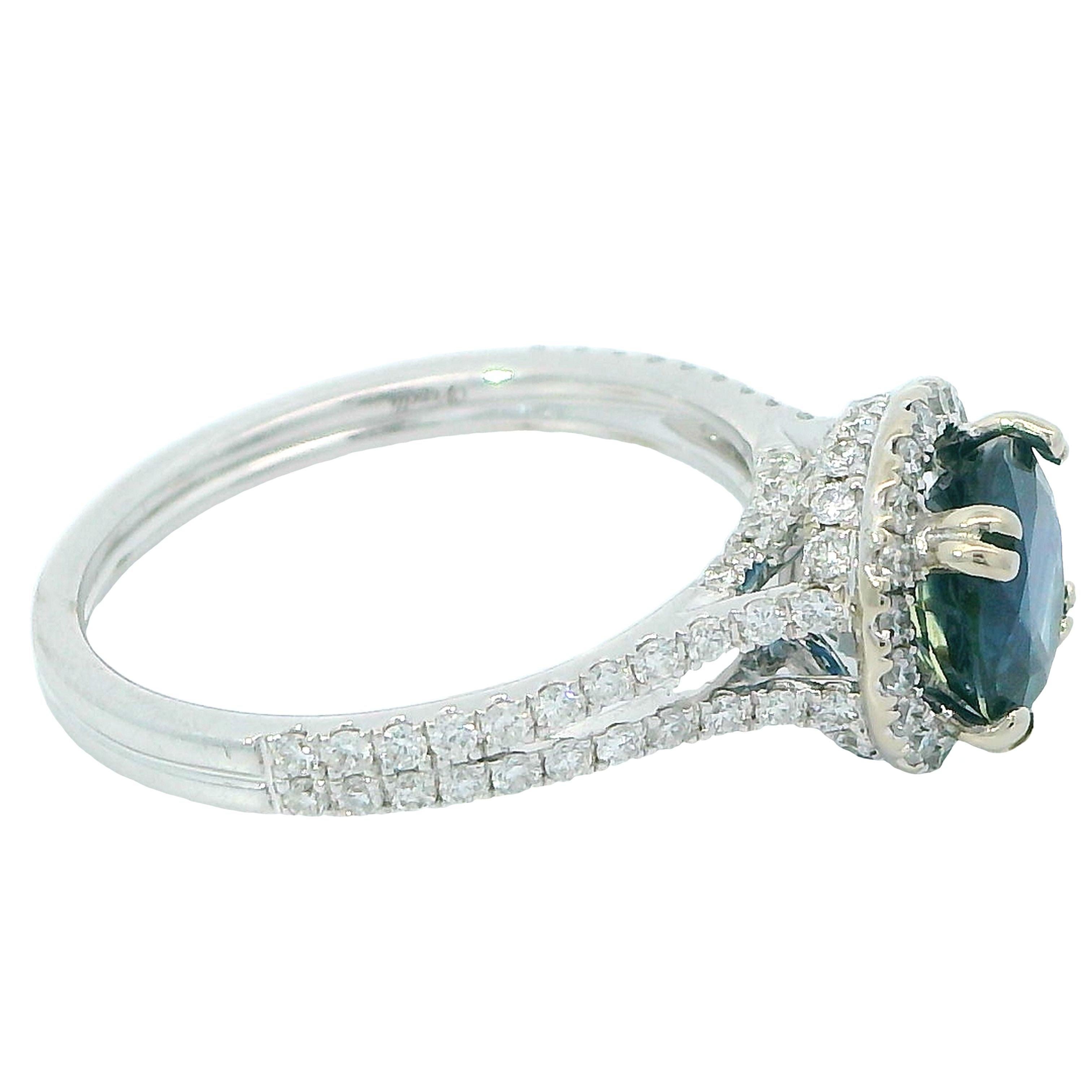 Round Cut Designer Venetti 1.73 ct Sapphire and Diamond Halo Ring 14766 For Sale