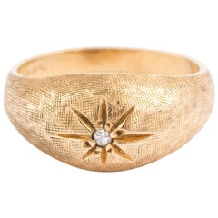 Designer Vintage 14 Karat Yellow Gold Diamond Gypsy Ring
