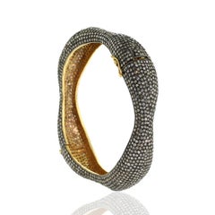 Vintage Looking Pave Diamonds Bangle Set In Oxidised Silver