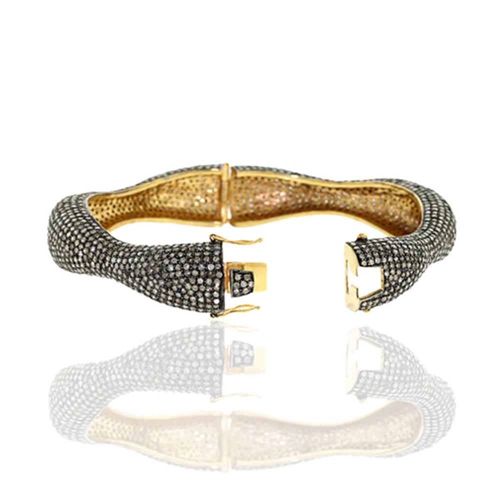 Art Nouveau Bracciale con pavé di diamanti dall'aspetto vintage in argento ossidato in vendita