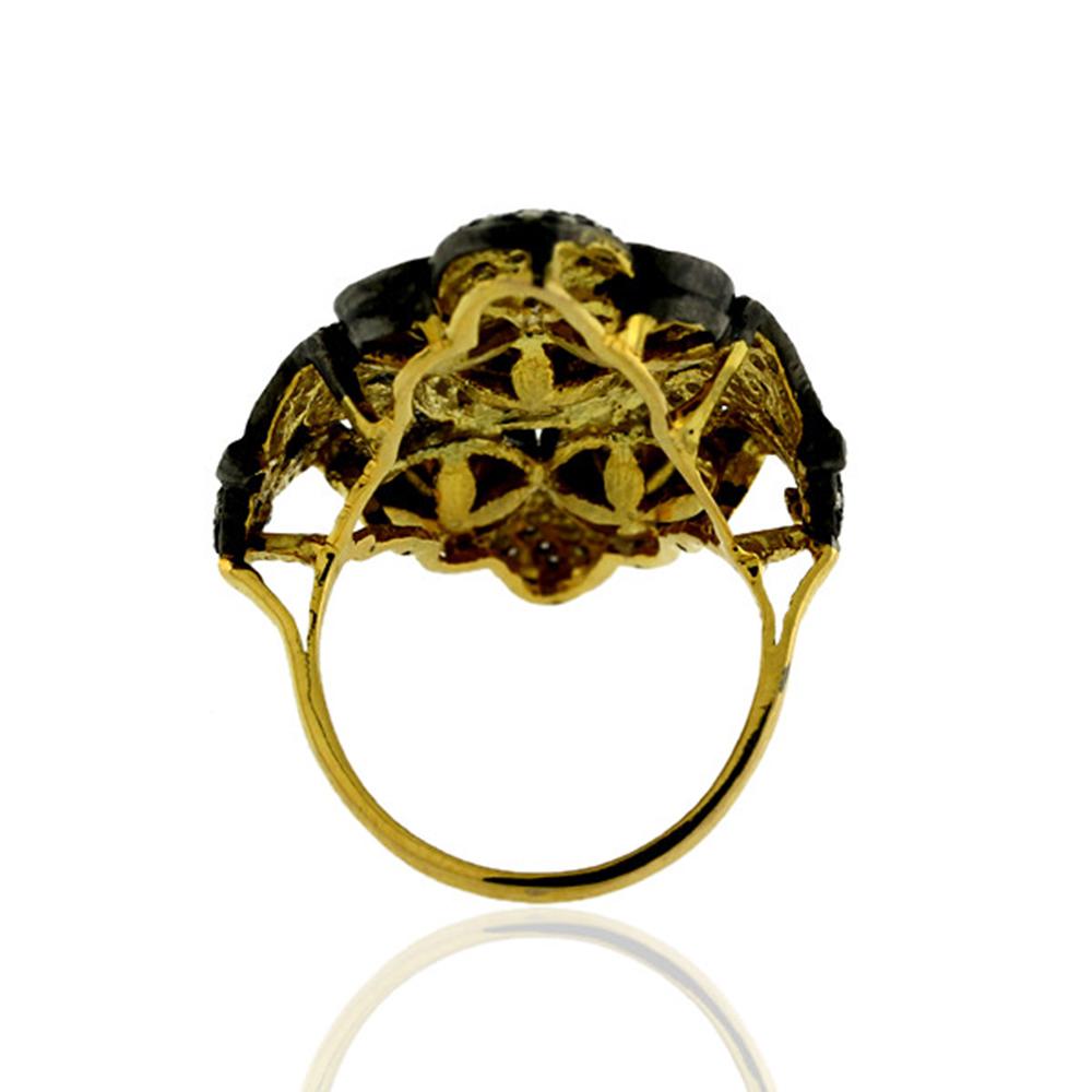 Victorian Designer Vintage Style Long Ring with Pave Diamonds Made in 18k Gold & Silver For Sale