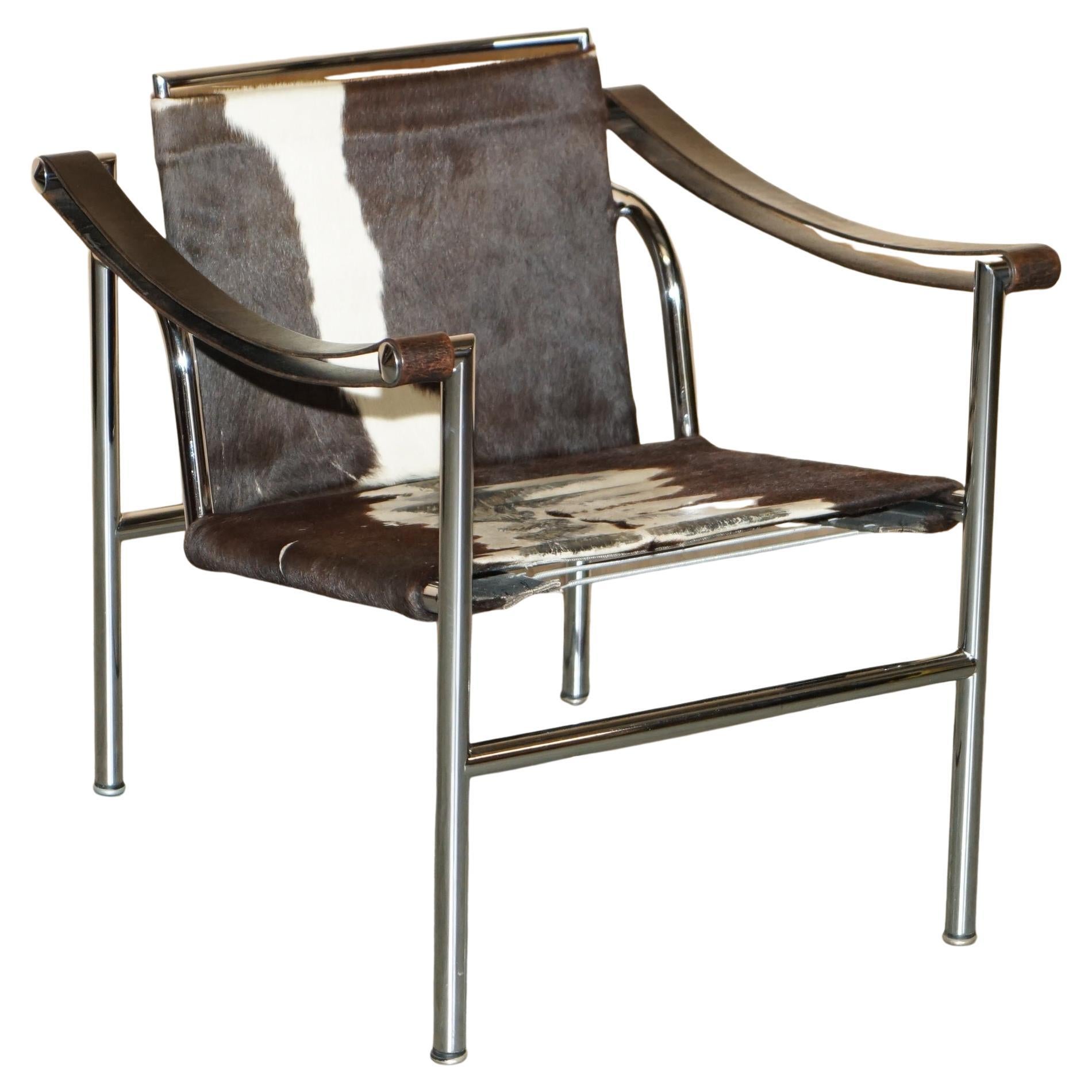 By Design/One VINTAGE MID CENTURY MODERN LE CORBUSIER CASSINA LC1 COW HIDE ARMCHAIR