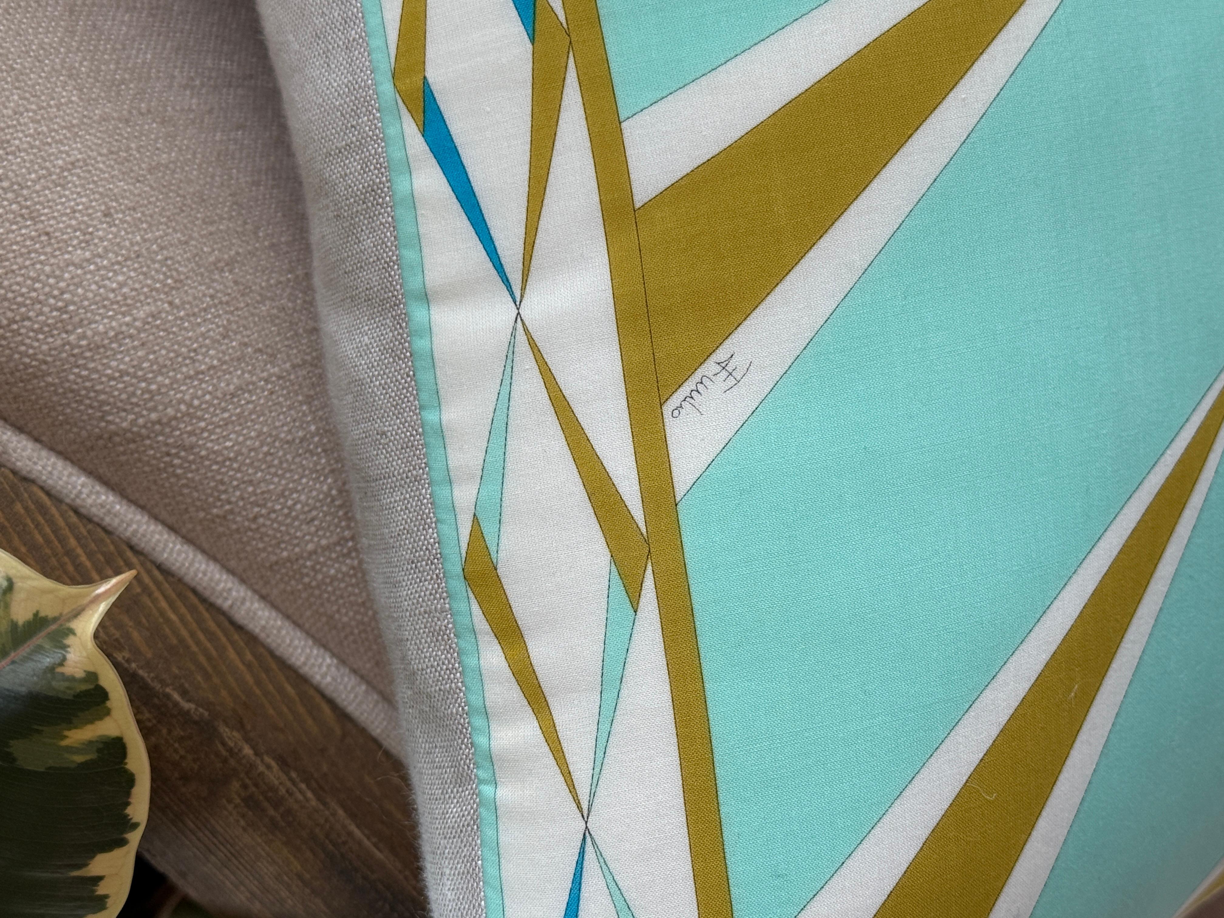 Designer Vintage Pucci Scarf Pillow Irish Linen Backing Green Blue In Excellent Condition For Sale In Belfast, Northern Ireland