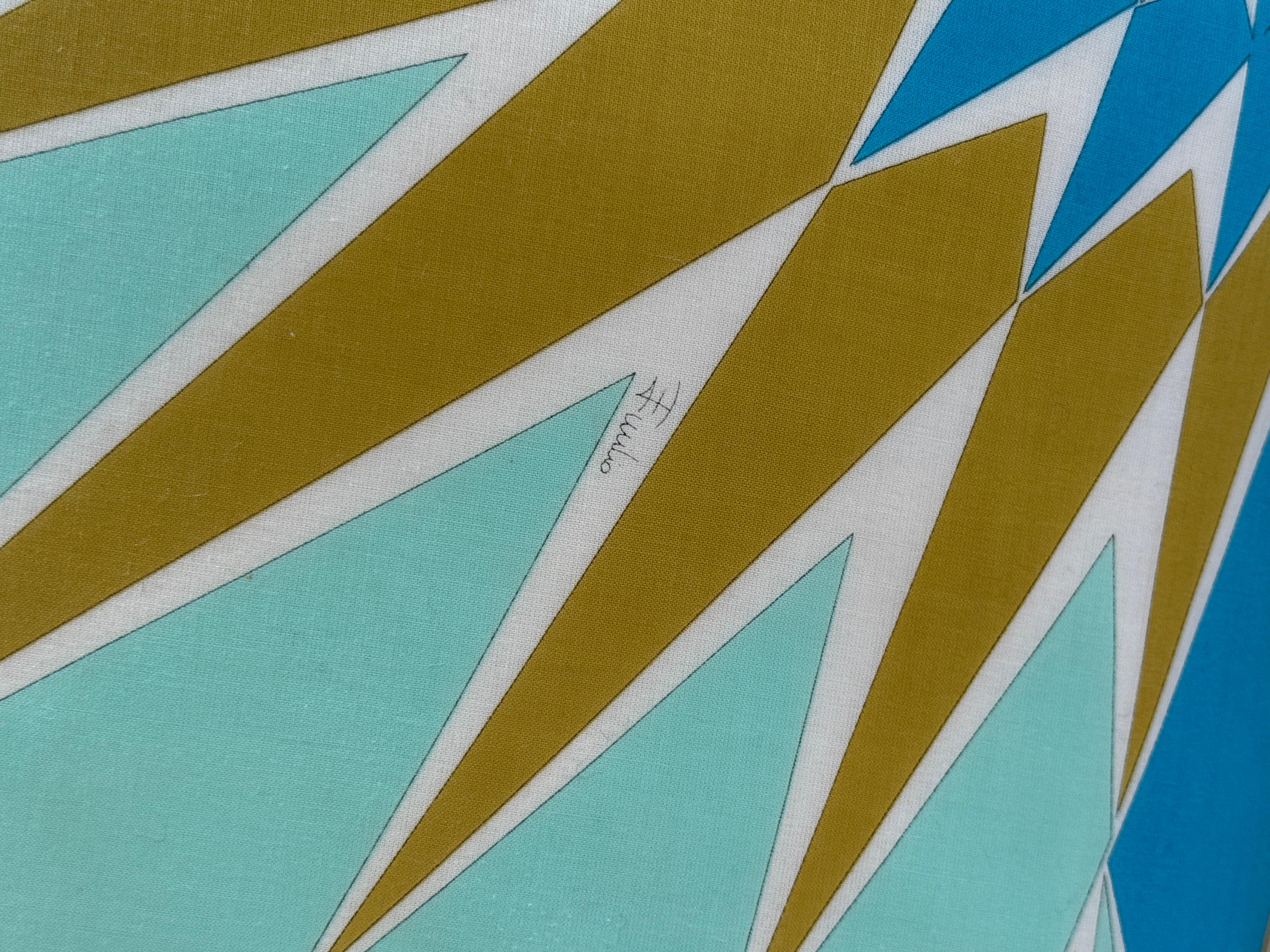 Designer Vintage Pucci Scarf Pillow Irish Linen Backing Green Blue For Sale 1
