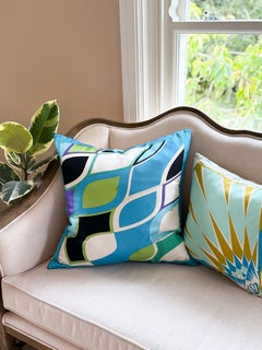 Designer Vintage Pucci Scarf Pillow Irish Linen Backing Green Turquoise