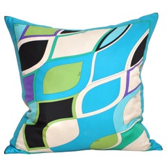 Designer Vintage Pucci Scarf Pillow Irish Linen Backing Green Turquoise