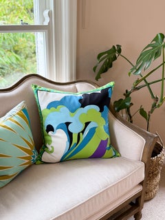 Designer Vintage Pucci Scarf Pillow Irish Linen Gold Green Turquoise Blue