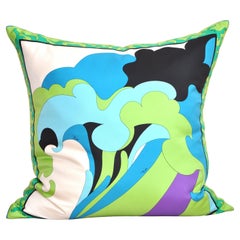 Designer Vintage Pucci Scarf Pillow Irish Linen Gold Green Turquoise Blue