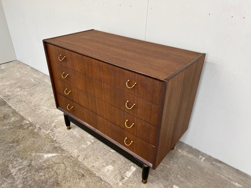 Designer Vintage Retro 1950s Teak Chest of Drawers standing on ebonised legs For Sale 1