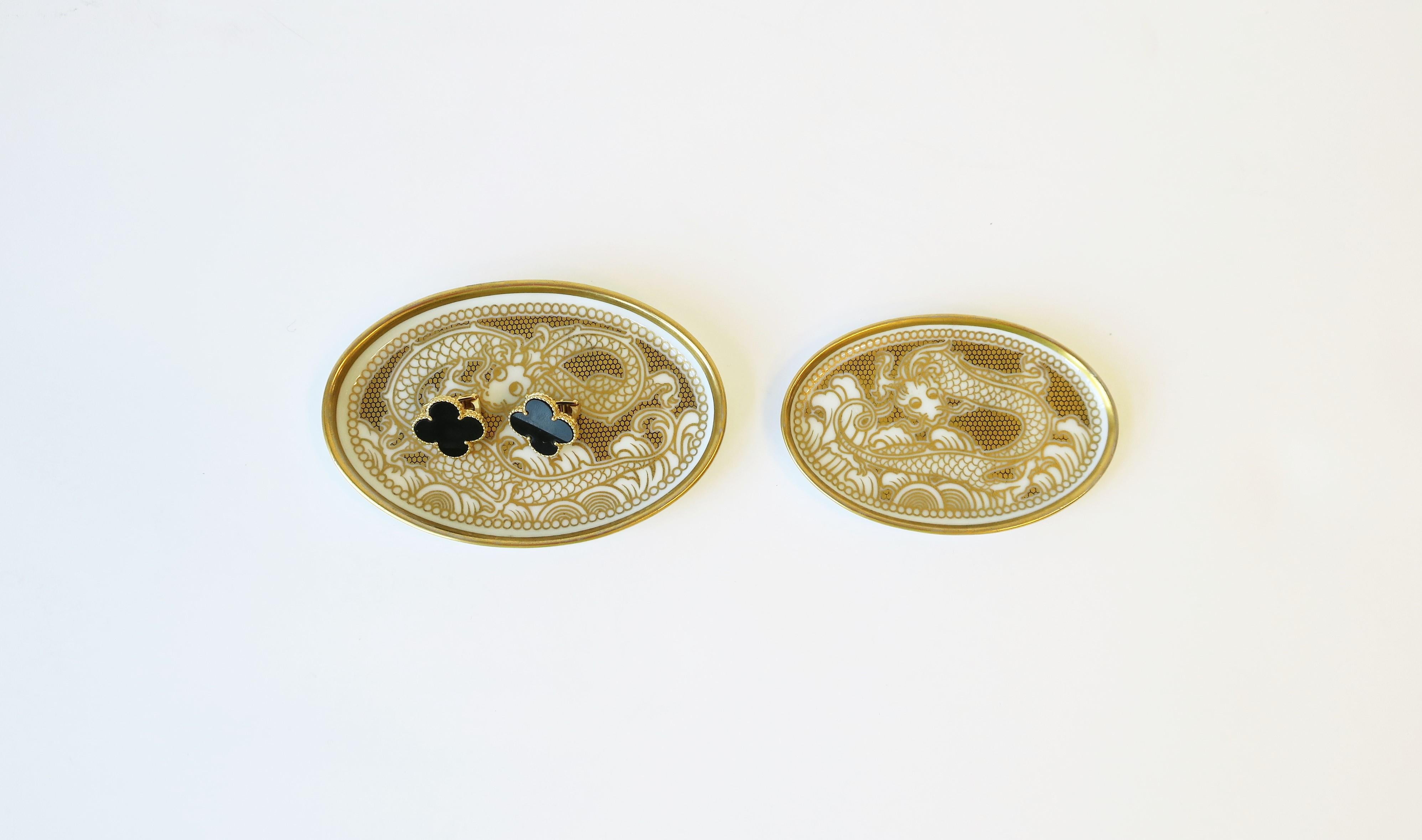 Porcelain Designer Gold Dragon Jewelry Dishes by Rosenthal  For Sale