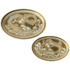 Gold Porcelain Dragon Jewelry Dishes by Rosenthal