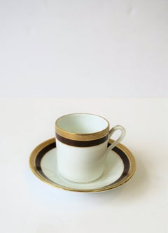 Designer White and Gold Italian Espresso Cup and Saucer by Richard Ginori