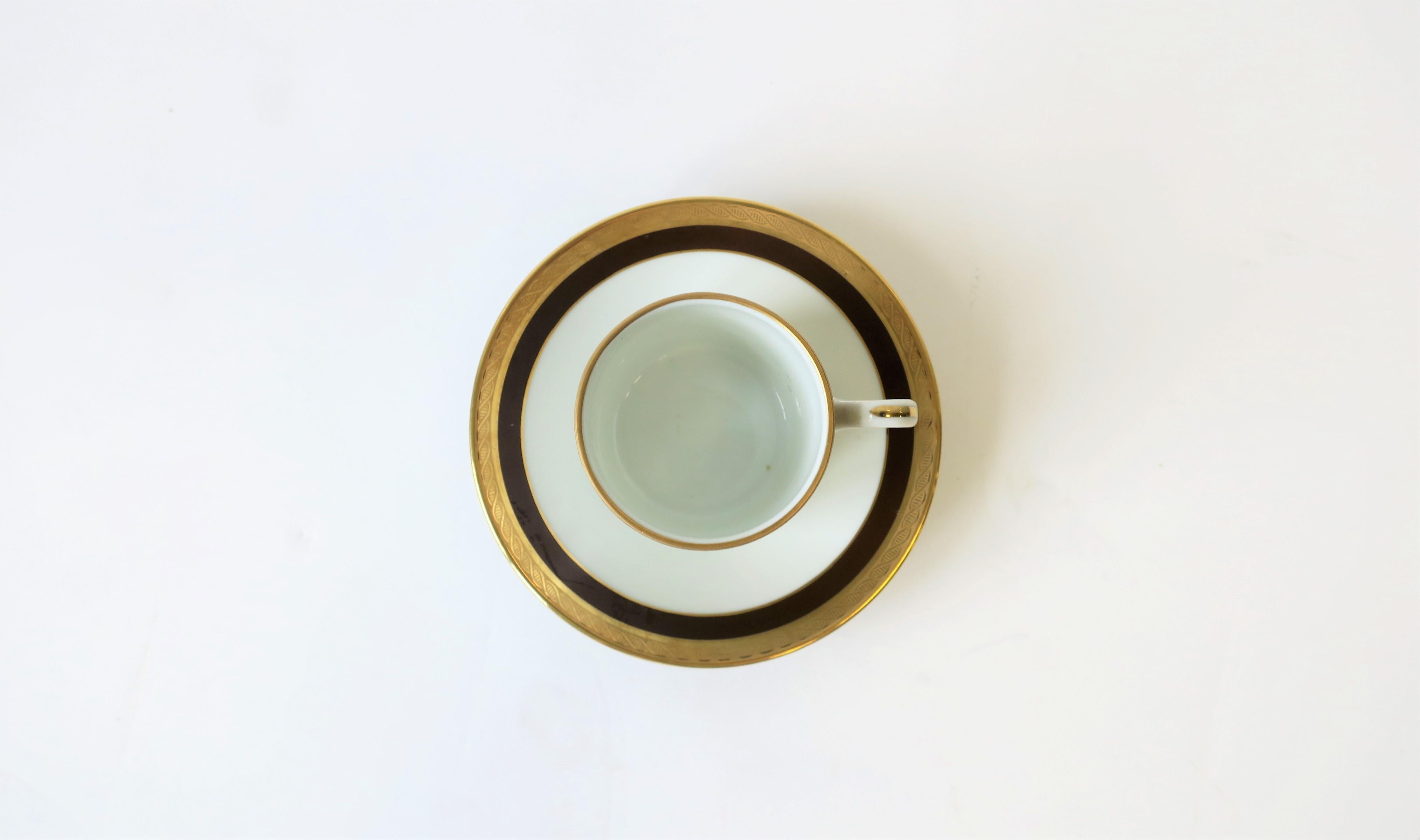 Glazed Designer White and Gold Italian Espresso Cup and Saucer by Richard Ginori