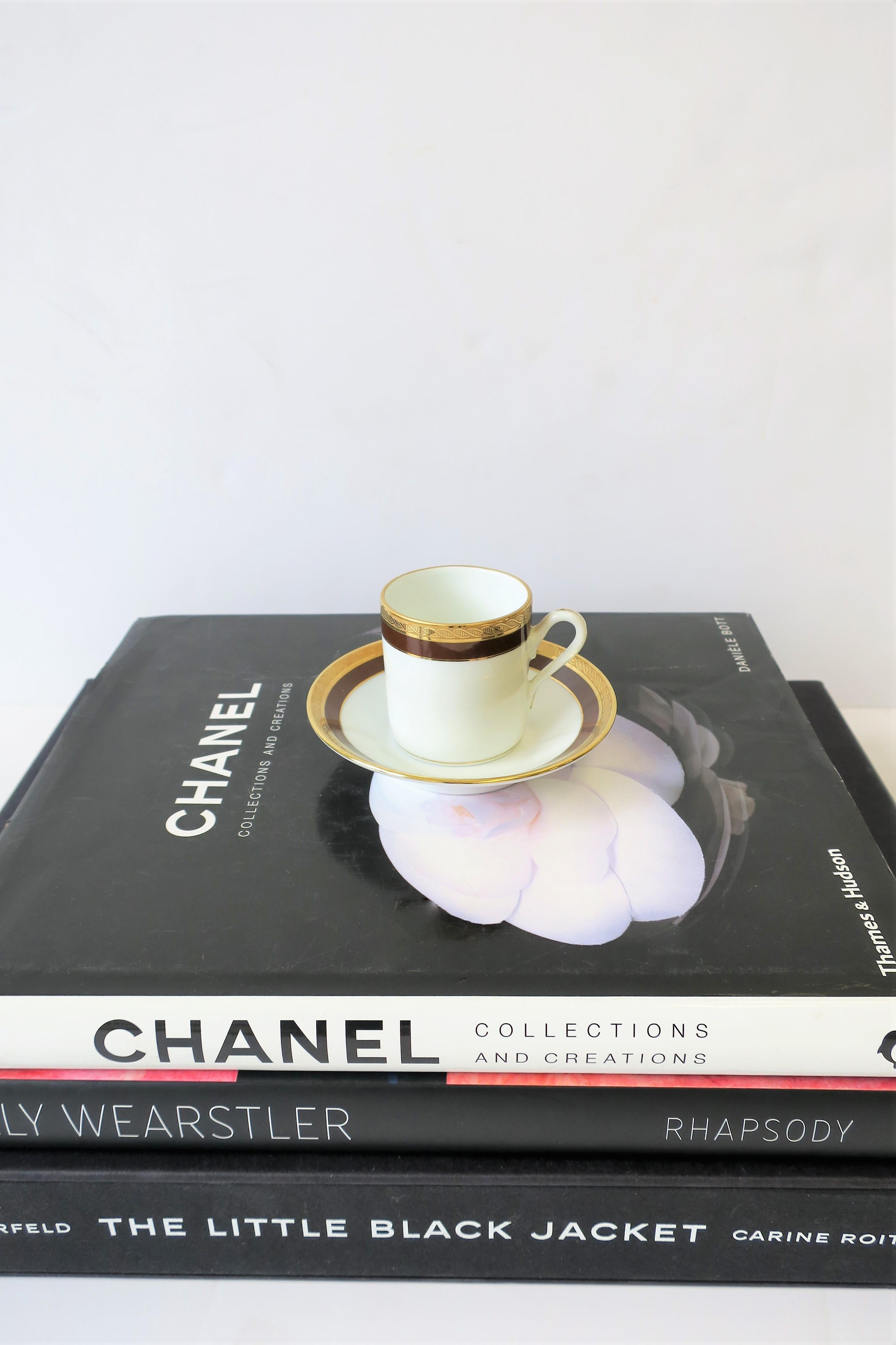 Designer White and Gold Italian Espresso Cup and Saucer by Richard Ginori 1