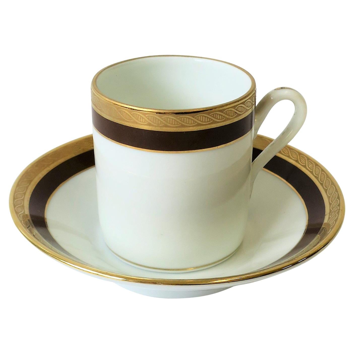 Designer White and Gold Italian Espresso Cup and Saucer by Richard Ginori