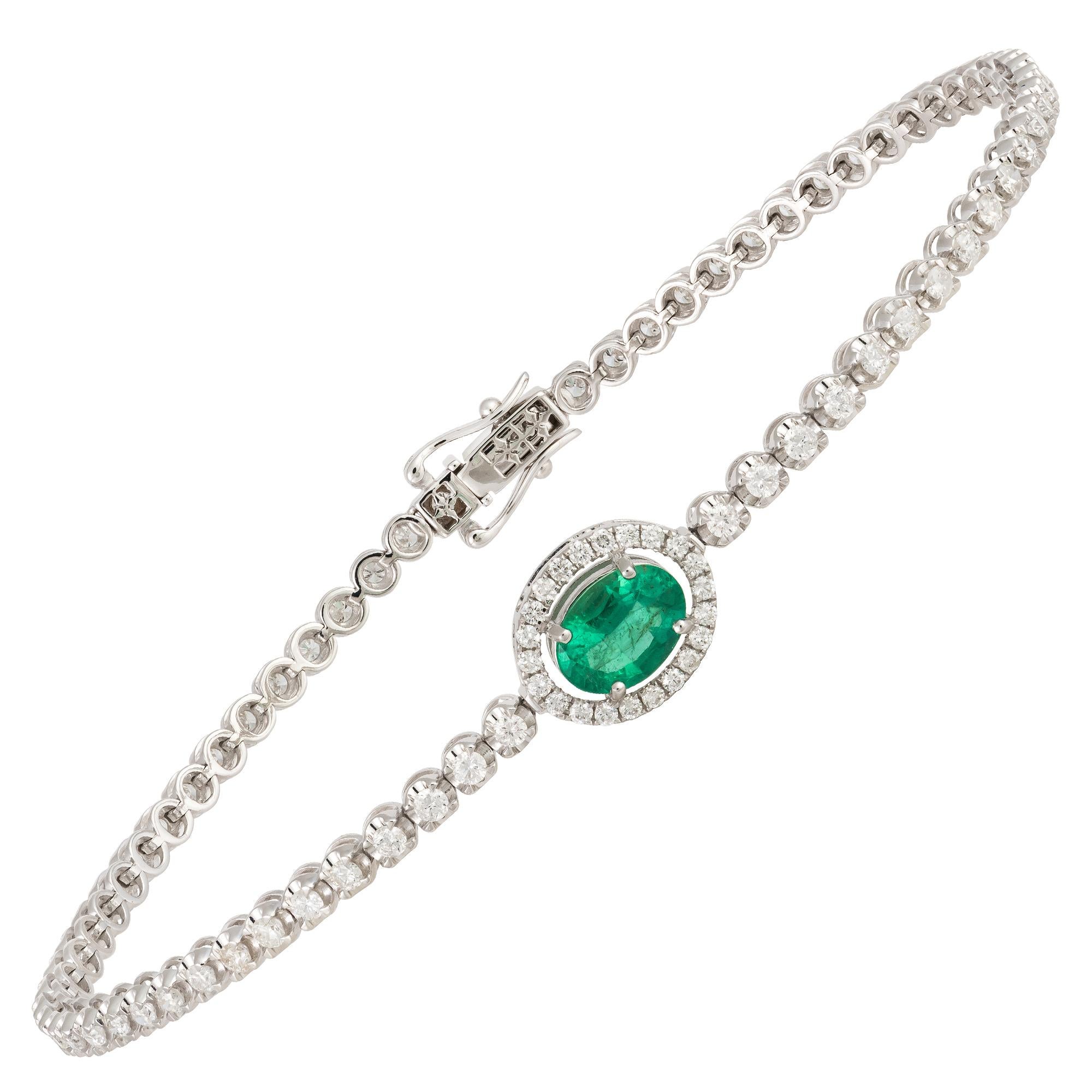 Moderne Design/One Bracelet en or blanc 18K Emeraude Diamant pour Elle en vente