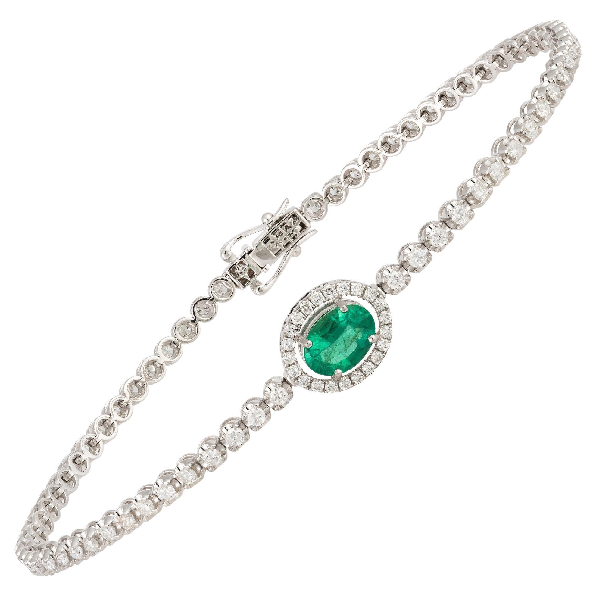 Designer White Gold 18K Emerald Bracelet Diamond for Her