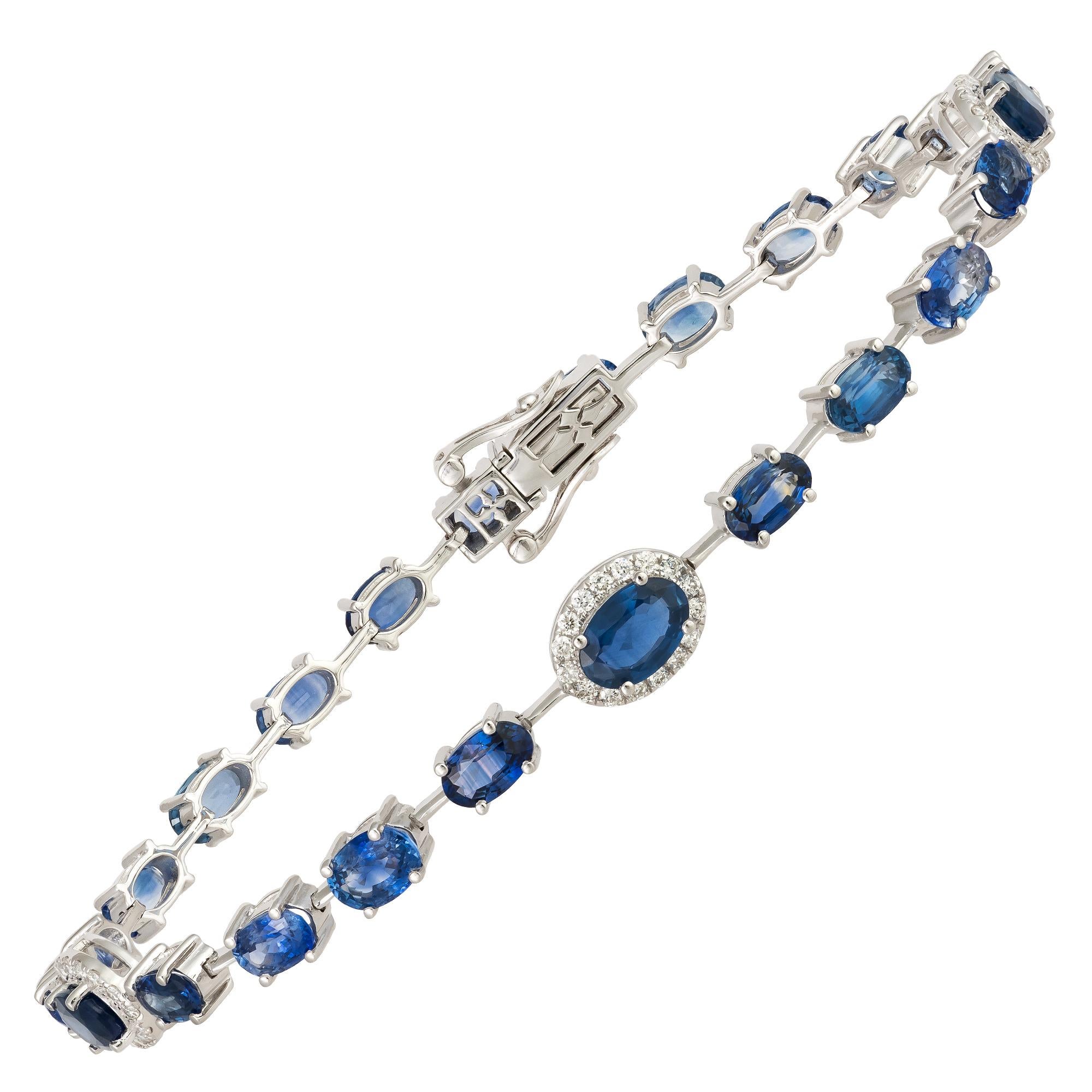 Bracelet en or blanc 18K saphir bleu diamant or jaune 18K pour elle Pour femmes en vente