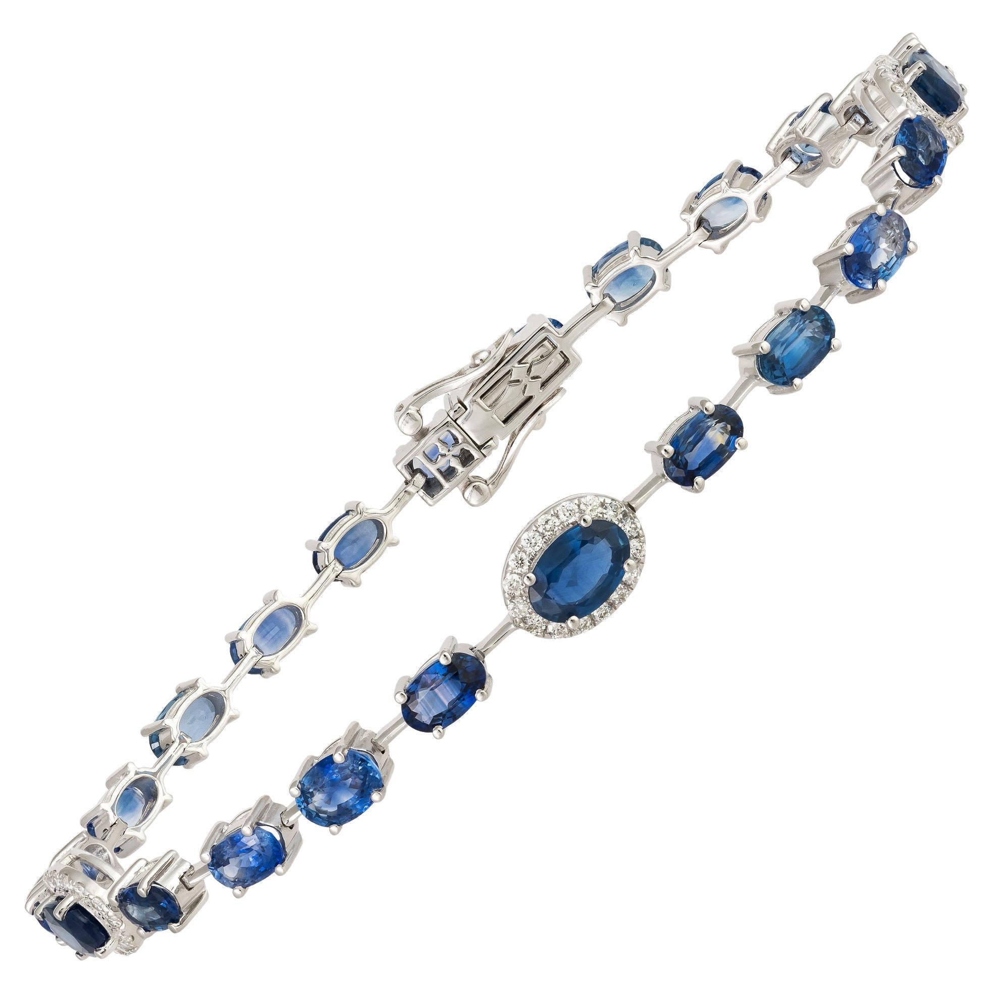 Bracelet en or blanc 18K saphir bleu diamant or jaune 18K pour elle en vente