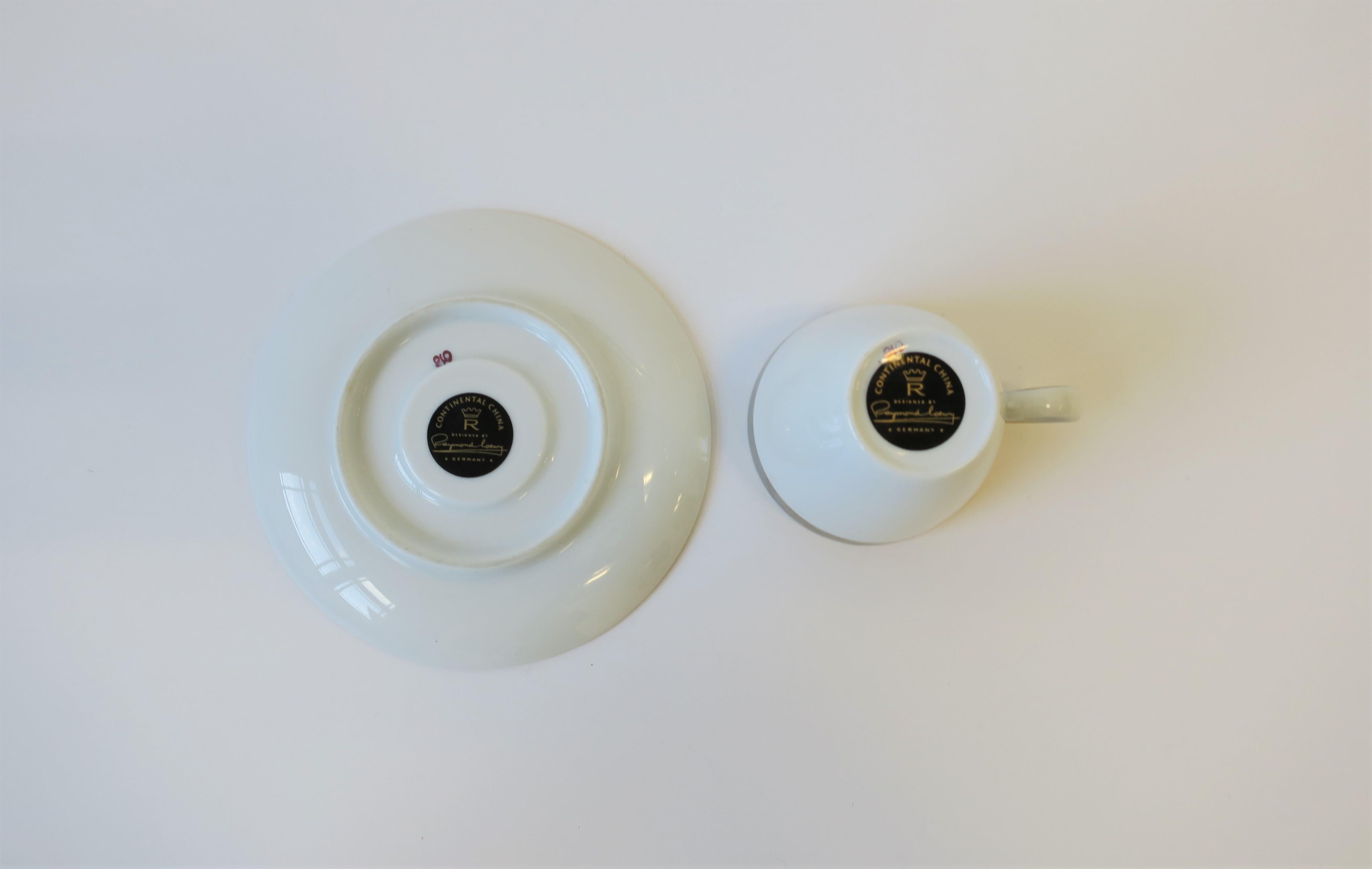Ray Loewy White Grey Gold Porcelain Espresso Coffee Cup & Saucer, Set of 2 For Sale 5