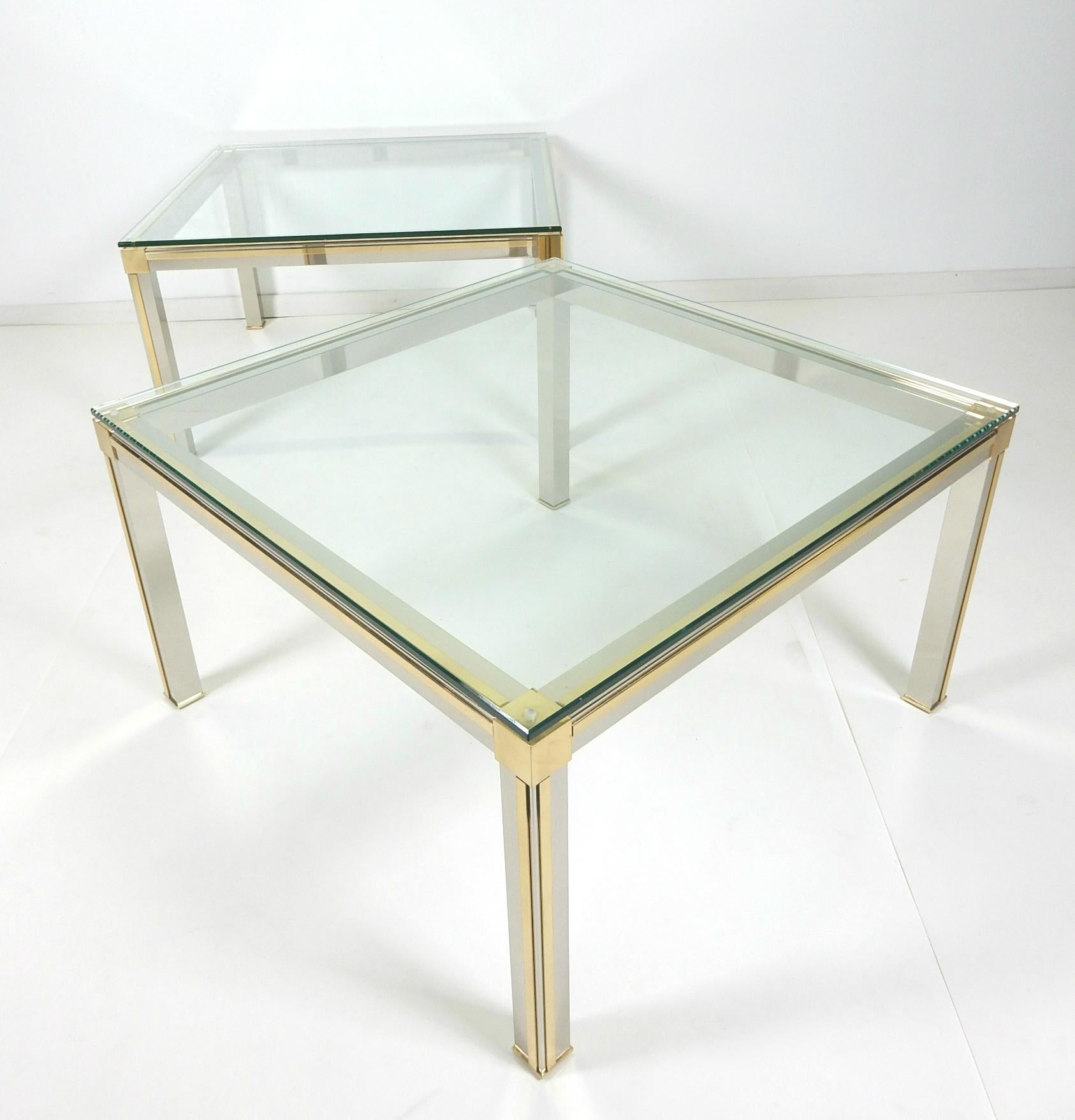 Designer Willy Rizzo Chrome, Brass and Glass Side Tables In Good Condition In Las Vegas, NV