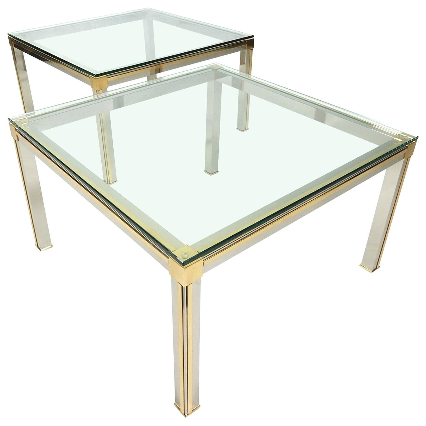 Designer Willy Rizzo Chrome, Brass and Glass Side Tables