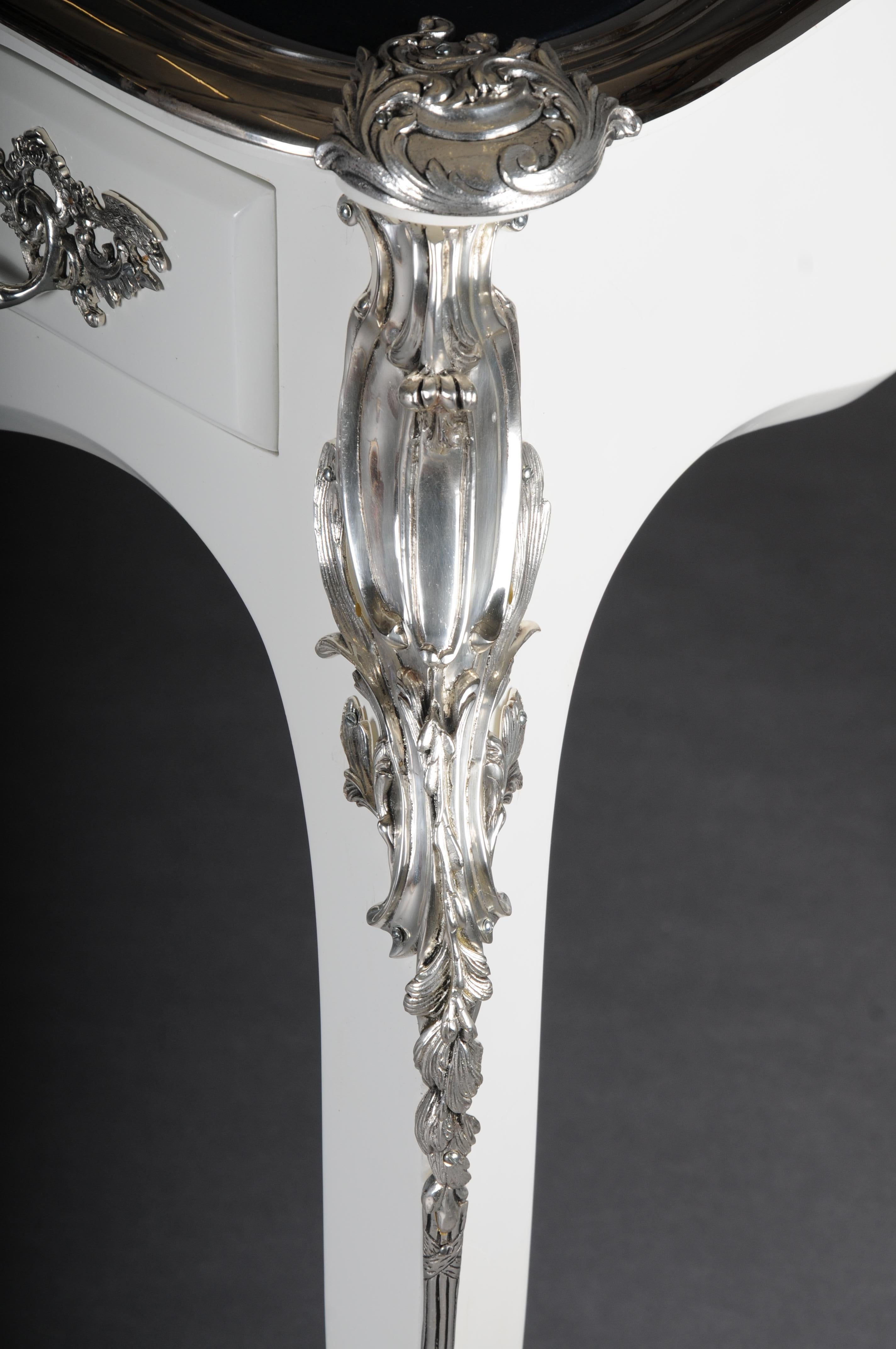 Designer-Schreibtisch/Bureau-Teller im Louis-XV-Stil, hochglänzend Weiß und Silber im Angebot 8