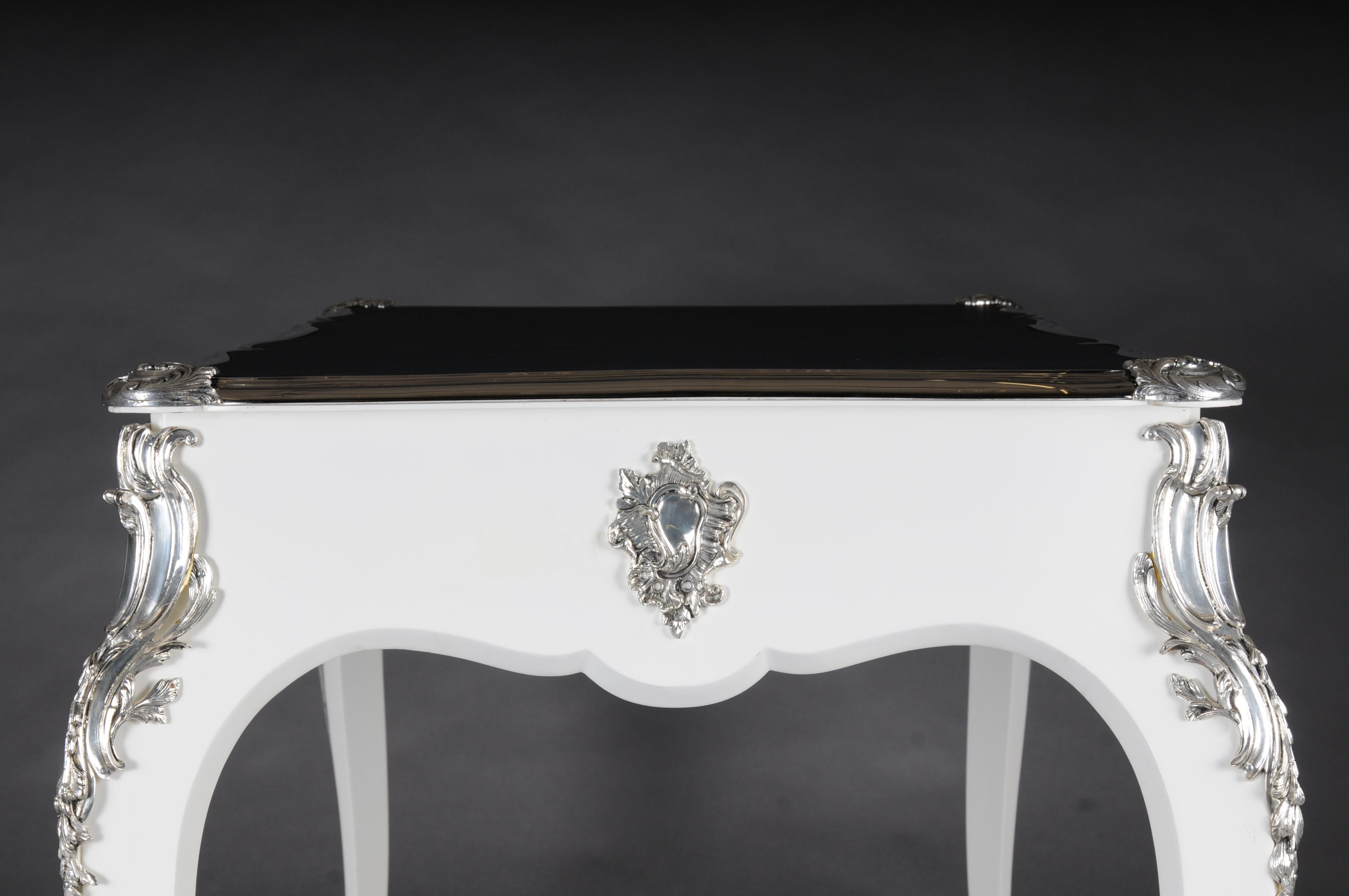 Designer-Schreibtisch/Bureau-Teller im Louis-XV-Stil, hochglänzend Weiß und Silber im Angebot 12