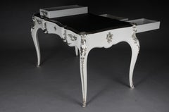 Designer Writing Desk/Bureau Plat in Louis XV Style, high gloss white and silver