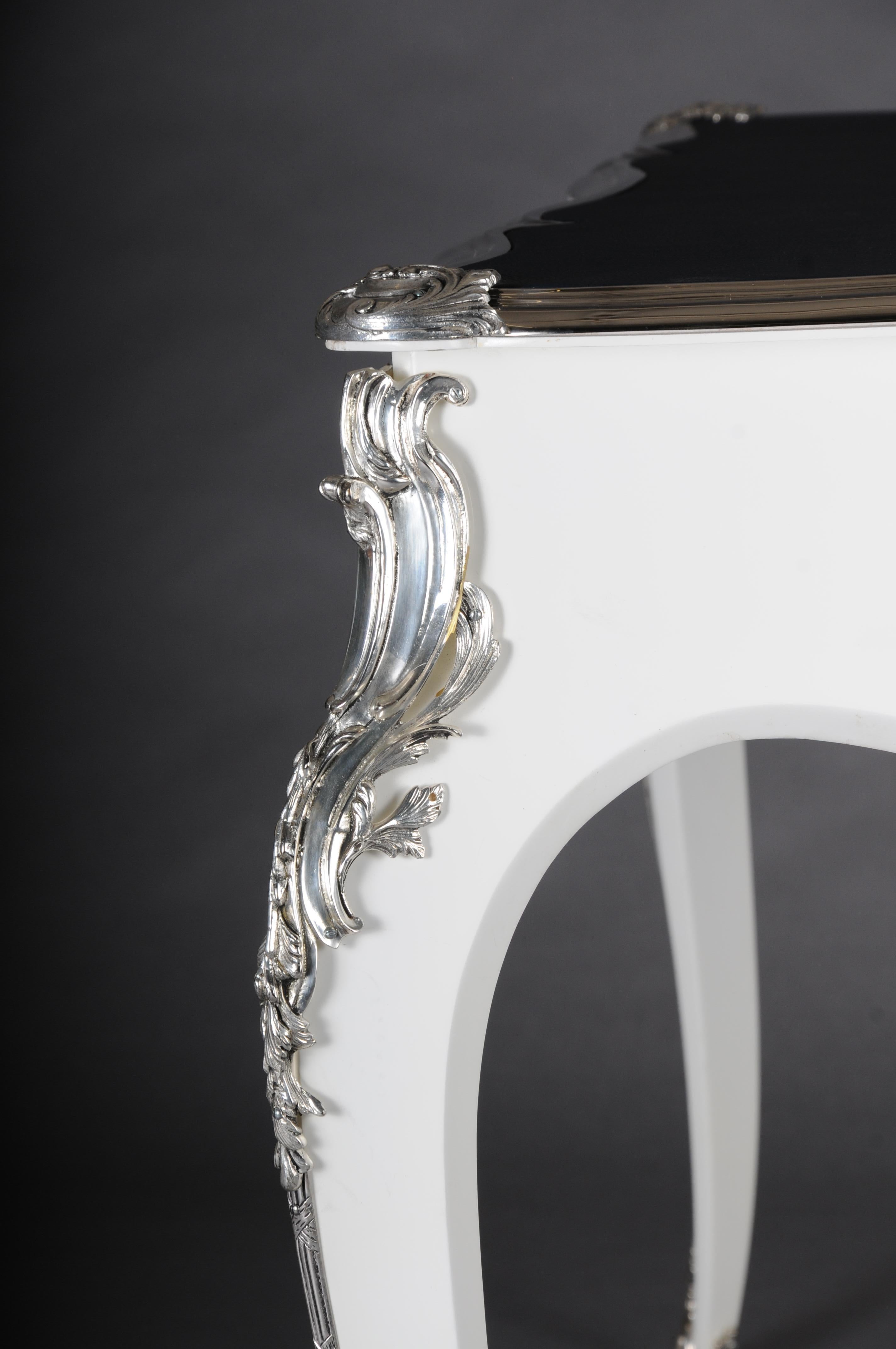 Designer-Schreibtisch/Bureau-Teller im Louis-XV-Stil, hochglänzend Weiß und Silber im Angebot 13