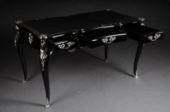 Designer Writing Desk / Bureau Plat in Louis XV Style, Piano Black