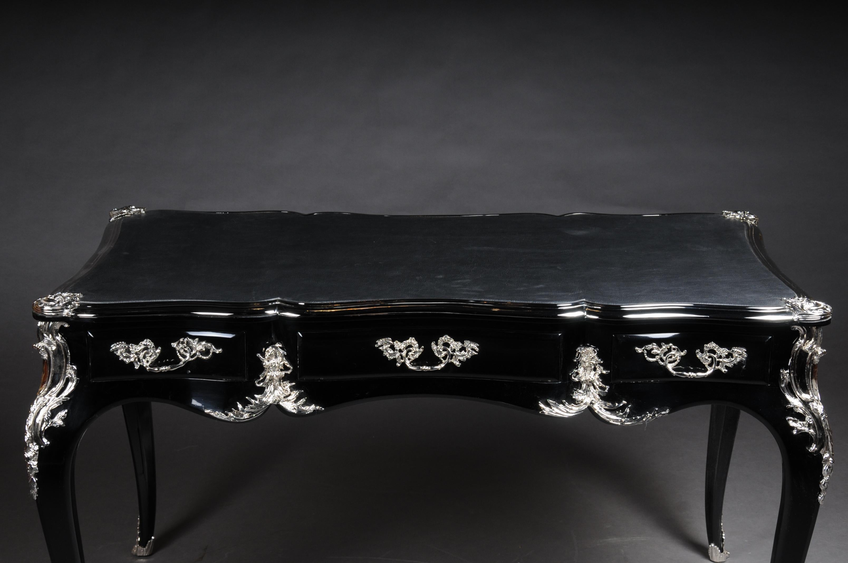 Français Bureau design / Bureau Plat en style Louis XV, Piano Black en vente