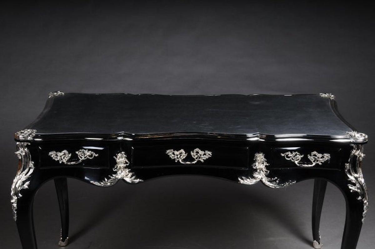 Designer-Schreibtisch / Bureau-Teller im Louis-XV-Stil, Klavier schwarz (Holz) im Angebot