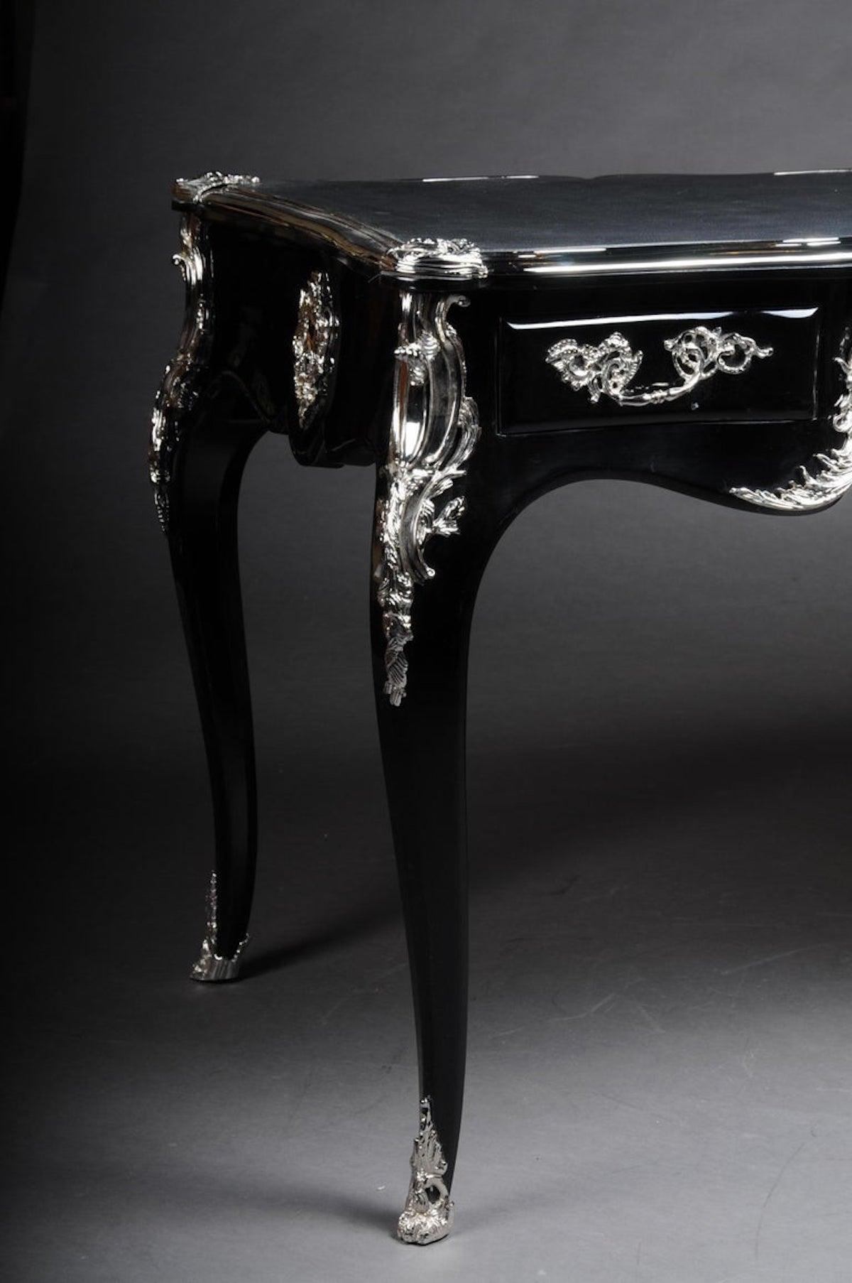 Designer-Schreibtisch / Bureau-Teller im Louis-XV-Stil, Klavier schwarz im Angebot 1