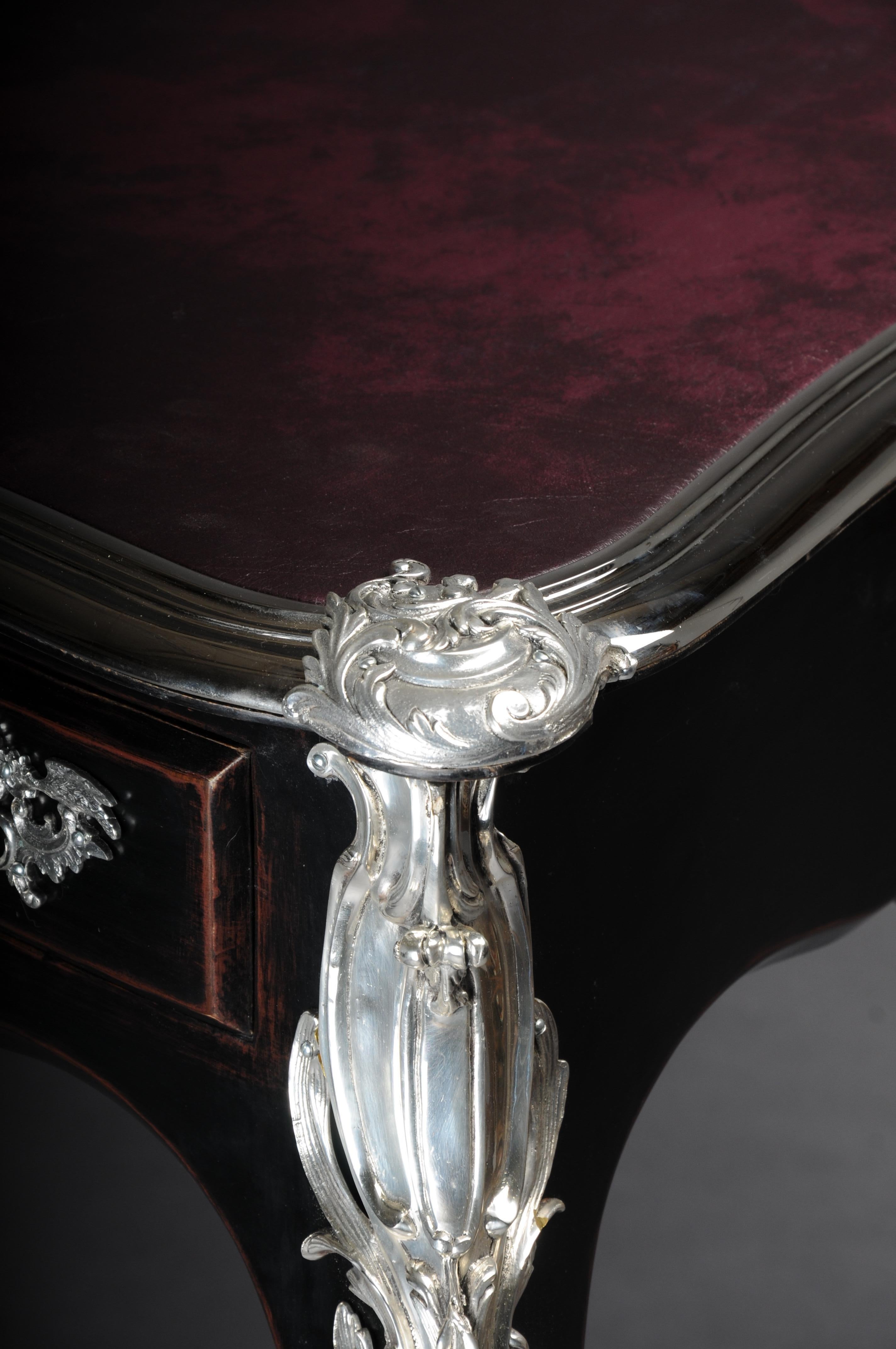 Scrivania di design / bureau plat in stile Luigi XV Piano Black con argento in vendita 6
