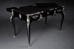 Designer writing desk / bureau plat in Louis XV style Piano Black with silver